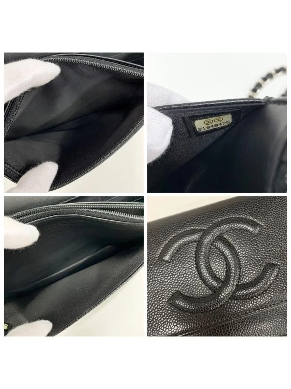 Chanel Caviar Leather CC Logo Shoulder Bag Chain Wallet